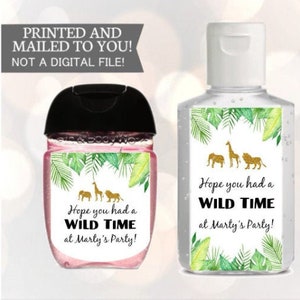Adesivi per baby shower Safari, disinfettante per le mani, tema animali da safari, wild one party, party animal, zoo animal tag, bomboniere, animali selvatici