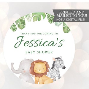 Safari Foliage Baby Shower Favor Sticker, Baby Jungle Animals, Favor Labels, Verdure, Baby Shower Stickers, 1er anniversaire, Merci