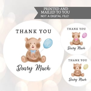Teddy Bear Thank You Beary Much Boy Birthday Party, Woodland Bear, Favor Stickers, Baby Shower