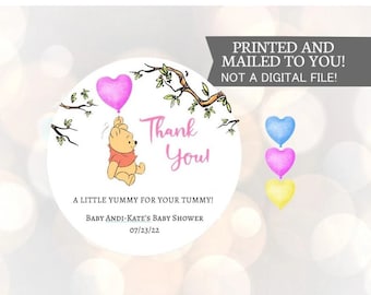A little yummy for your tummy,  Stickers, Baby Shower, Birthday, Honey Favors, Classic Winnie  Pooh Baby stickers, Winnie