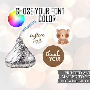108 Baby Shower personalizzato Woodland Bear Baby Shower Bomboniera Adesivi Hershey Kisses, Bomboniera per feste di compleanno, adesivi per caramelle, Grazie