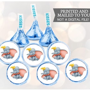 108 Baby Dumbo Olifant Hershey Kiss Stickers Labels, Verjaardag, Baby Shower party, Candy Favors