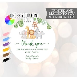 Stickers cadeaux ronds personnalisés Safari sauvage pour anniversaire et baby shower, Stickers baby shower safari dans la jungle, étiquette de sac cadeau