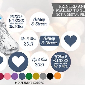Mr and Mrs Hershey Kiss (108)  Stickers, Wedding Kiss Labels, Candy Labels,  Wedding Favors, Candy Stickers, Hearts, Hugs and Kisses
