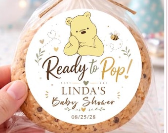 popcorn Stickers Baby Shower, Winnie the Pooh, Baby Shower, Birthday, Honey Favors, Classic Winnie the Pooh Baby Stickers,