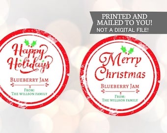 Custom Merry Christmas Jam canning jar labels, round holiday gift stickers, personalized mason jar labels, jam and jelly jar labels