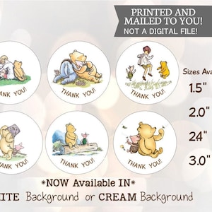 Winnie the Pooh y sus amigos, pegatinas, baby shower, fiesta de cumpleaños, honey jar favors, crema o fondo blanco