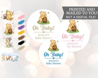 Winnie the Pooh, Oh Baby! Stickers, Baby Shower, Birthday, Honey Favors, Classic Winnie the Pooh Baby stickers, Thanks for coming