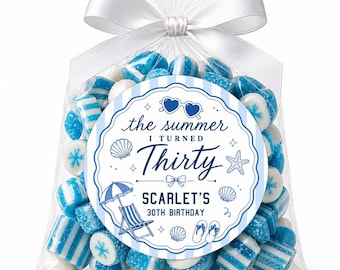 The Summer I Turned Sticker Labels, Teen Birthday Party Favors, Personalized Favor Stickers, Coastal Blue, Summer Birthday