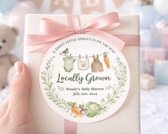 Farmers Market Baby Shower Thank You Favor Sticker, Locally Grown Baby Treat Bag Label Home Grown Baby Shower Decoration Gender Neutral