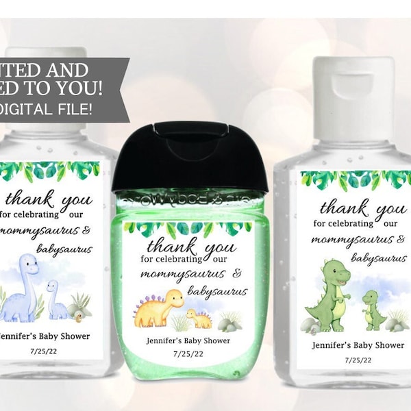 Dinosaur Baby Shower hand sanitizer, Dino party, Dinosaur Baby Shower Greenery, Foliage Baby Shower Favor, jungle Thank your favor sticker