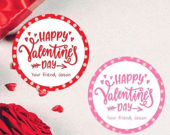 Happy Valentine's Day Stickers- Red, Personalized Valentine Stickers, Valentine Favor Stickers, Valentine Favor Stickers and Treat Bags