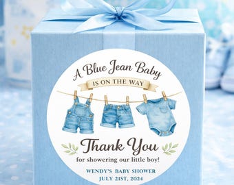 Blue Jean Baby Shower Favor Labels, A Blue Jean Baby is on the Way Thank You Stickers, , Denim Labels, Boy Baby Shower