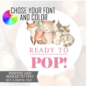 Ready to Pop, Baby Shower Stickers, Teddy Bear , Blue, Favor Labels,  Grey, Baby Shower Stickers, Boy, Thank you, Popcorn