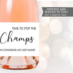Pop lo Champagne Sto cambiando le mie etichette di cognome per mini bottiglie di champagne Etichette stampate per docce nuziali o addio al nubilato 187ML