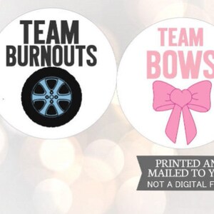 Burnouts Or Bows Stickers, Team Burnouts, Team Bows, Baby Shower Stickers, Gender Reveal Stickers, Baby Shower Tags, Baby Shower Labels