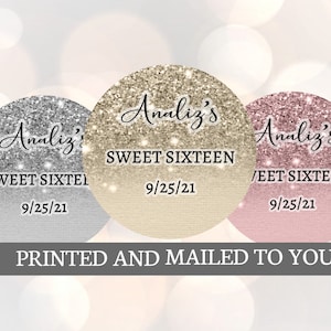 Sweet 16 Gold Glitter Ombre Thank You Stickers, Sweet Sixteen Gold Thank You Labels, Faux Gold Glitter Party Favor Labels
