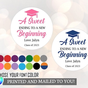 2023 Graduation Thank you Stickers,  A sweet ending to a new beginning Graduation Favor Stickers, Class of  Stickers, Thank You Stickers