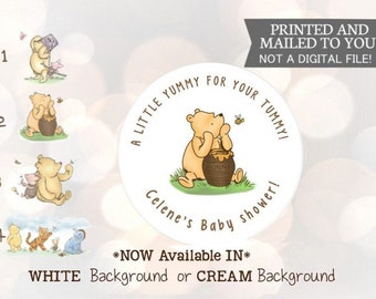 Winnie the Pooh, A little yummy for your tummy , Stickers, Baby Shower, Birthday, Honey Favors, Classic Winnie the Pooh Baby stickers