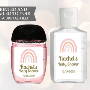 Etichette per baby shower, Etichette per disinfettanti per le mani per la doccia, Etichette per disinfettanti per le mani arcobaleno vintage, Boho