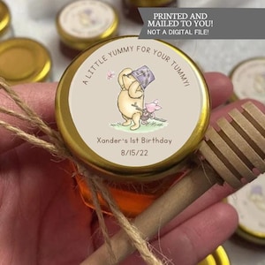 Winnie the Pooh, A little yummy for your tummy , Stickers, Baby Shower, Birthday, Honey Favors, Classic Winnie the Pooh Baby stickers