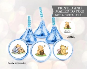 108 pegatinas clásicas de Winnie the Pooh para baby shower o cumpleaños con forma de beso de chocolate