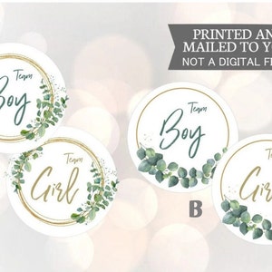 Team Boy Team Girl Gender Reveal Eucalyptus Baby Stickers, Greenery Gender Reveal Labels, Pink and Blue Gender Reveal Sticker, Team Baby