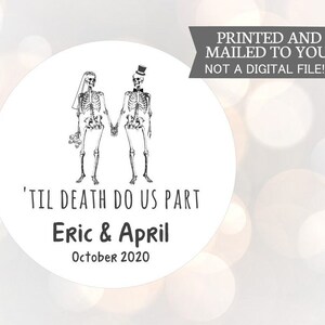 Halloween Til Death Do Us Part Hochzeitsaufkleber, Halloween-Hochzeitsaufkleber, Halloween-Hochzeitsgeschenke, süße Skelettgeschenke, Aufkleber