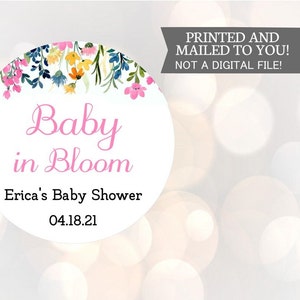 Baby in Bloom baby Shower, Floral Stickers, Baby Shower Favor, Round Sticker, Girl Baby Shower Sticker , Garden theme