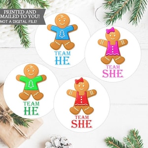 Gingerbread He, SHE Christmas Gender Reveal Stickers, Team He o Team She, Gender Reveal Stickers