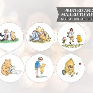 Winnie l’ourson et ses amis, autocollants, baby shower, fête d’anniversaire, faveurs de pot de miel, fond crème ou blanc