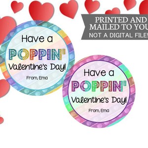 Poppin&#39; Valentine&#39;s Day Stickers for Kids,  Personalized Classroom Valentines Favors, Valentines Labels