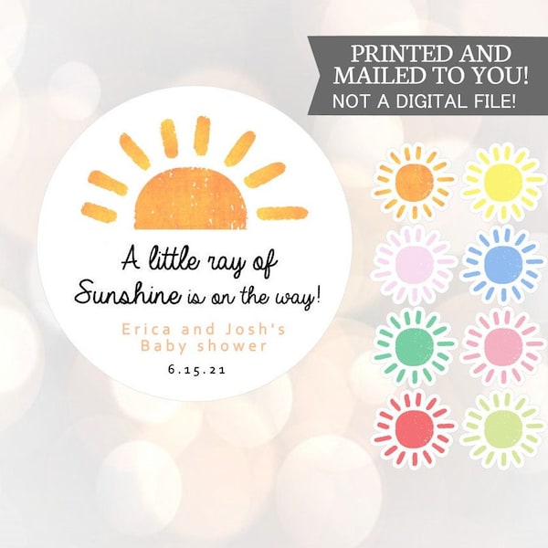Boho Sunshine Baby Shower, a little ray, Baby shower thank you stickers, favors stickers, circle