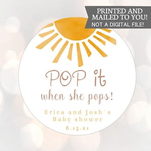 Sunshine baby shower, een kleine straal, champagne baby shower gunst, Sunshine baby shower wijnfles, Sun Pop it When She Pops, Comes the Son