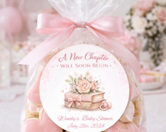 A New Chapter Begins Baby Shower Favor Sticker, Storybook Baby Shower Favor Labels, Shower Labels, Storybook Baby Shower Label