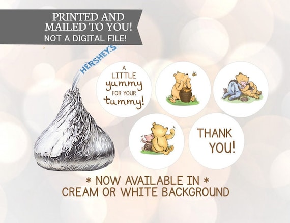 Baby Classic Winnie the Pooh Baby Shower or Birthday Hershey Kiss Stickers A little yummy for your tummy 108 per sheet