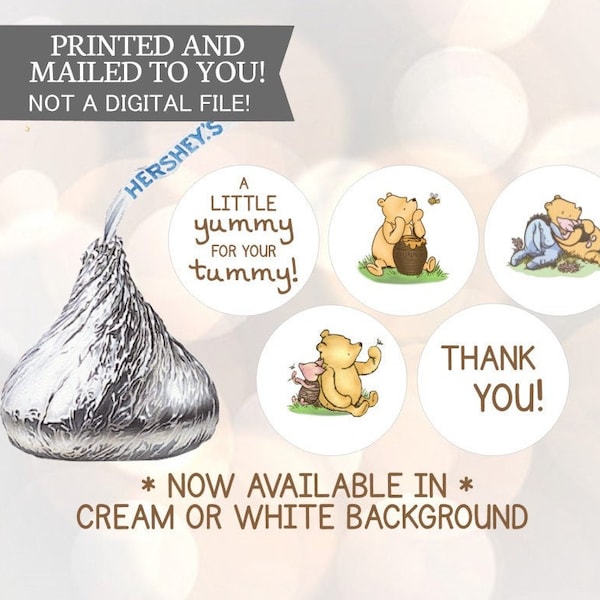Baby Classic Winnie the Pooh Baby Shower or Birthday Hershey Kiss Stickers A little yummy for your tummy 108 per sheet