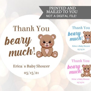 Teddy Bear Thank You Beary Much Boy Birthday Party, Woodland Bear, Favor Stickers, Baby Shower