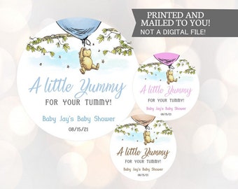 Winnie the Pooh, little yummy for your tummy, Stickers, Baby Shower, Birthday, Honey Favors, Classic Winnie the Pooh Baby stickers