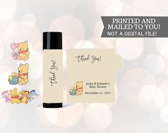 BABY  12 Lip Balm Labels Winnie the Pooh, thank you for coming , Stickers, Baby Shower, Birthday, Honey Favors, Classic Winnie the Pooh