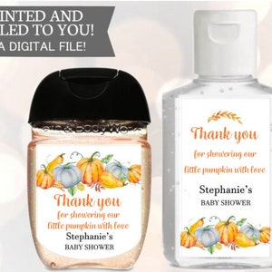 Inondare la nostra piccola zucca con amore Etichette per bomboniere disinfettanti per baby shower con zucca, disinfettanti per mani per baby shower autunnali Autunno, festa