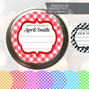Gingham CUSTOM Kitchen labels, round stickers for canning jars or baked goods, From the Kitchen of sticker personalized  Pick color