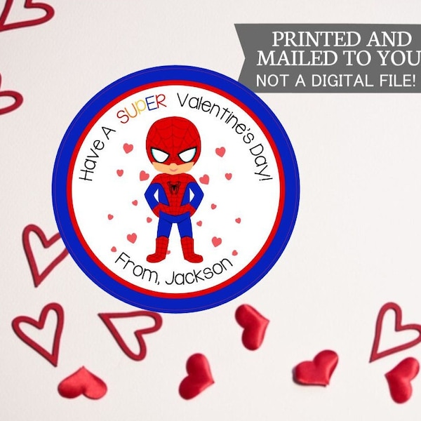 Valentine’s Day Stickers, Personalized Superhero Spiderman Valentines Stickers, Valentine Labels, Valentines Day Favor Stickers