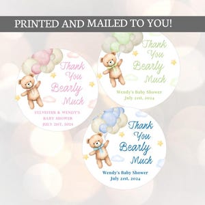 Thank You Beary Much   Favor Stickers, Teddy Bear baby shower favor labels labels, teddy bear baby shower boy, bear shower girl