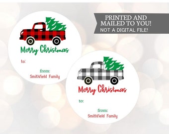 Red Truck Christmas Gift Tag, Personalized Christmas Gift Stickers, Christmas Tags, Merry Christmas Labels, Christmas Stickers, Gift Label