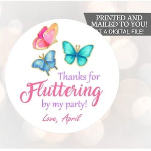 Adesivi farfalla rosa e viola, Fluttering By, Garden Party, Pink Butterfly, Favors, Butterfly Label, Thank You Favor, Butterfly Birthday
