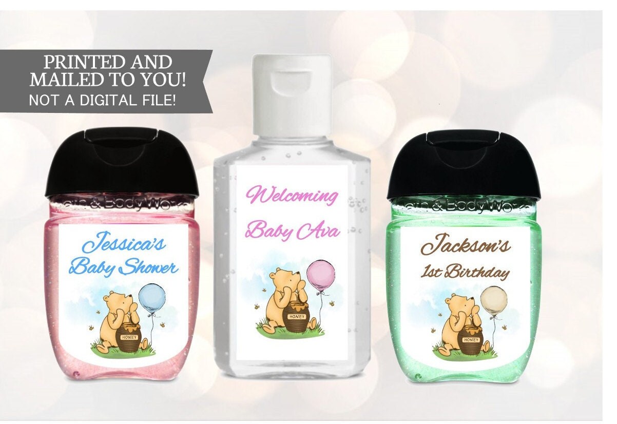 Hand Sanitizer Labels for Baby Shower, Eeyore & Winnie the Pooh Baby Shower Labels, Sanitizer Favor Labels, Snuggles, Stickers Sanitizer