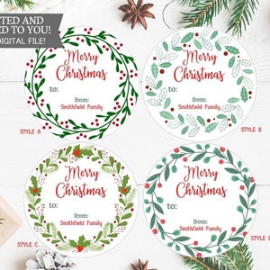 Gepersonaliseerde Stickers, Kerst Cadeau Label Stickers, Kerst cirkel Stickers, Boerderij Kerst Stickers, Kerstcadeau Stickers