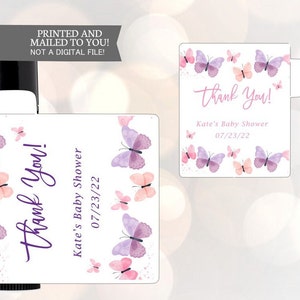 12 Lip Balm Labels, Pink Watercolor Butterfly Stickers, Baby Shower Personalized Labels, Pink Butterflies, Thanks