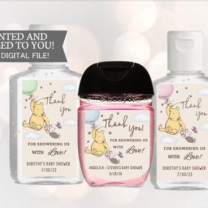 Etykiety na płyn do dezynfekcji rąk Baby Shower Puchatek, prysznic z miłością, Kubuś Puchatek Etykiety na Baby Shower, Etykiety na upominek do dezynfekcji rąk, Naklejki TYLKO